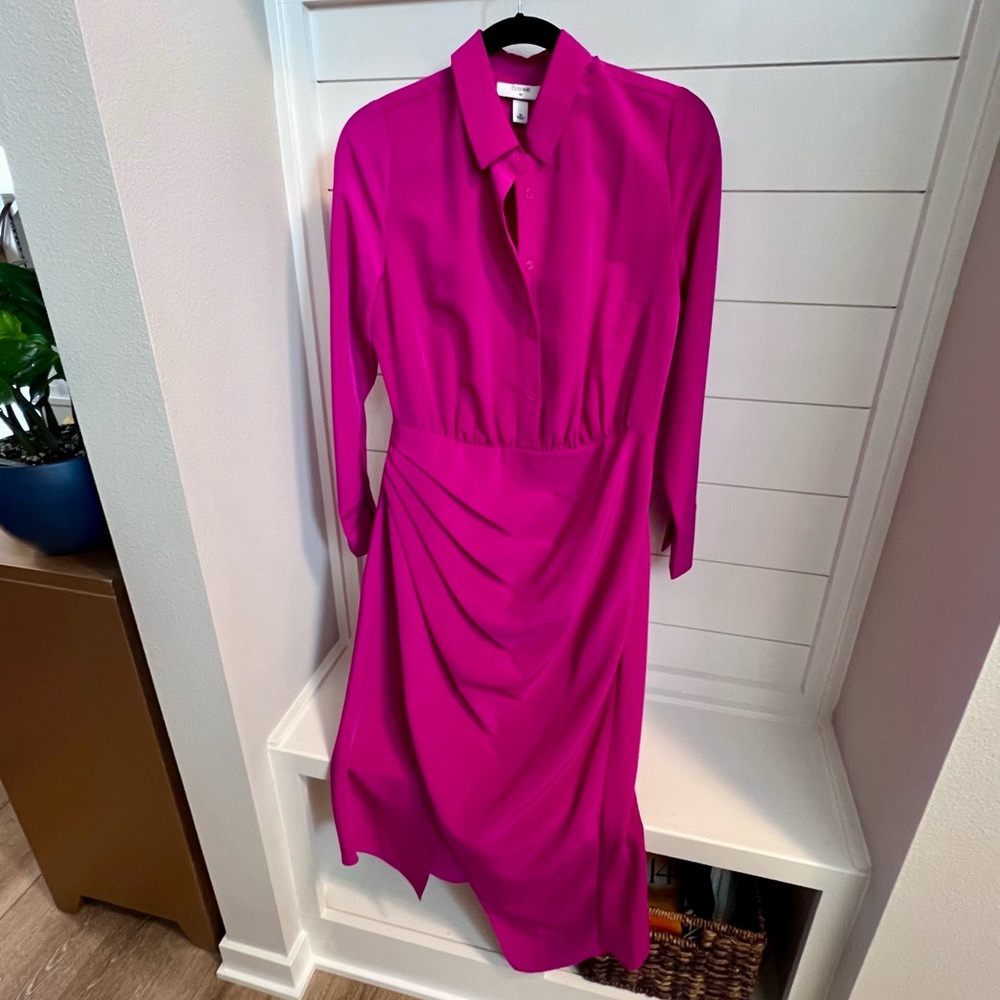 Cushnie x Target asymmetrical magenta shirt dress, fully lined